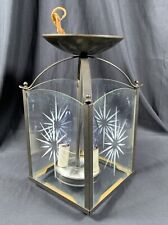 ✨Vtg Underwriters Lab MCM Light Fixture Brass Etched Glass Starburst Pattern✨ picture