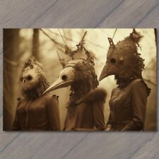 POSTCARD Weird Creepy Girls Masks Beak Cult Horns Woods Halloween Unusual 😈💀 picture