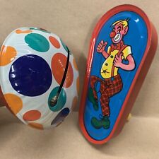 2 Vintage Kirchhof Life Of The Party Tin Bell Ringer & Clown Ratchet Noisemakers picture