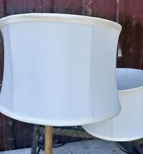 Matching PAIR Six Sided Ivory Silk Drum  LAMP SHADES 13x8.5x14  AcAtomic Silk picture
