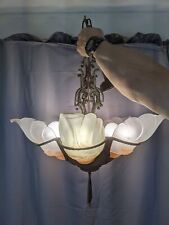 Fantastic Antique Art Deco 5-Light Slip Shade Chandelier Ceiling Light Fixture picture