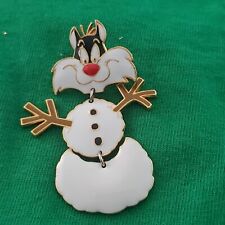 Vintage Looney Tunes Warner Bros. Sylvester as Snowman Christmas pin. Pin Dangle picture