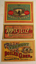 Lot of (3) Unused LABELS Maple Syrup CIDER JELLY Apple BRATTLEBORO VT JELLY CO. picture