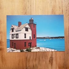 Round Island Lake Mackinac Island Mackinaw City Red Lighthouse Michigan Postcard picture