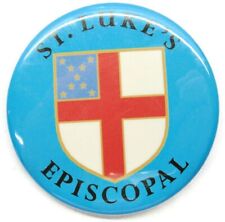Vintage St. Luke's Episcopal Church Button Pin Blue Shield picture