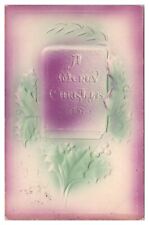 Vintage Embossed A Merry Christmas Postcard c1909 Purple Book and Border picture