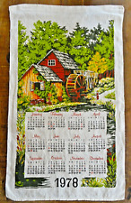 VTG 1978 Linen Calendar Dish Tea Towel Grist Mill /Water Mill Grain Flour Stream picture