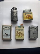 Lot Of 5 Vintage Camel Cigarette Lighters Both Butane and Flint Styles In picture