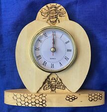 Bee And Honeycomb Desk Clock, Hand Burned Wood. 6” Tall picture
