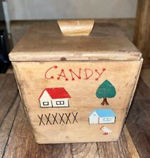 Vintage Wooden Candy Box Canister Handcrafted and Painted picture