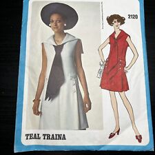 Vintage 1960s Vogue 2120 Teal Traina Mod Sailor Dress Sewing Pattern 16 S/M CUT picture