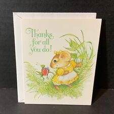 VTG Current Blank Thank You Card UNUSED Anthropomorphic Mouse Girl Cricket picture