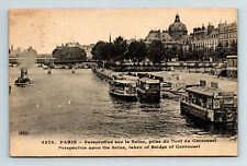 c1925 French Postcard Paris Seine Boats River Vendor Bridge Carrousel picture