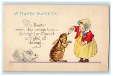 c1910's Greetings A Happy Easter Little Girl Feeds Rabbit Antique Postcard picture