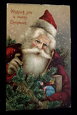 Long Beard Santa Claus with Pine Branches Toys ~Antique Christmas Postcard-k142 picture