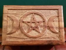 Triple Moon Goddess Pentagram Wooden Box For Tarot Cards or Jewelry 6