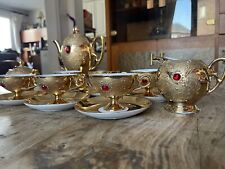 9 Pieces FLORES BAVARIA GOLD TEA SET WITH RED JEWELS picture