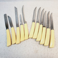 Vintage Quikut Stainless Steel Misc Knife  Set of 11  w/ White Bakelite Handles picture
