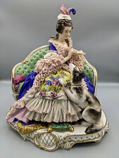 Large 1900s Antique Volkstedt German Porcelain Lace Figurine Lady With Dog 10