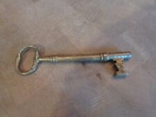Antique Unique Large Jail Prison Gate Key Solid Brass Bow & Shaft 5 1/2 in. picture