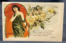 Artist G.Graff | Nouveau | Semi-Nude Woman | Yellow Roses | H.Heine Poem | 1900 picture
