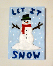 Handcarved Snowman Let it Snow Wood Relief Carving Wall Hanging Holiday Decor picture