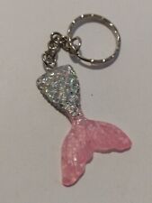 Sparkling Pink/Silvertone Fish Mermaid Tail Keychain Novelty Charm picture