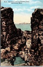 Marblehead MA Rocks near Churn showing Half Way Rock Vtg Postcard View sent 1920 picture