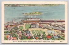 Aerial Halifax Nova Scotia Canada Georges Island Dartmouth Ships 1950 Postcard picture