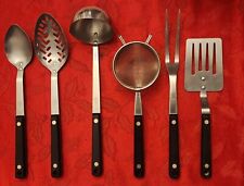 Vintage lot 6 Kitchen Utensils Flint Arrowhead Stainless Steel Black Handles  picture