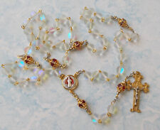 UNIQUE St. Benedict AB crystal Mermaid quartz beads Rosary~2 tone~Handmade~Italy picture