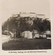 Salzburg Fortress from Nonntaler Main Street Austria c1900 Real Photo Stereoview picture