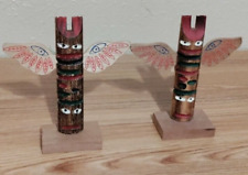 Vintage Wood Totem Pole Souvenir Qualla Reservation Cherokee Set picture