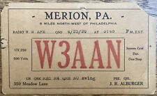 QSL Card - 1929 - Merion, Pennsylvania USA - W3AAN - Stamp picture