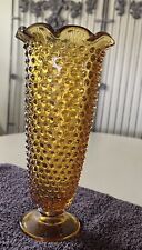 Vintage Amber Hobnail Trumpet Vase Ruffled/Scalloped Edge Fenton 8.5 Inch MCM picture