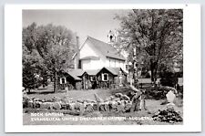 Augusta Wisconsin~Evangelical United Brethren Church~Rock Garden~c1950 RPPC picture
