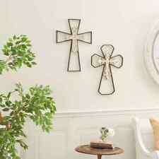 New Set of 2 Metal Cross Carved Wood Wall Decors Black - Olivia & May picture