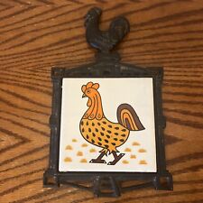 vintage cast-iron and ceramic rooster trivet made in Japan picture