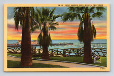 c1936 Linen Postcard Santa Monica CA California Yacht Harbor picture