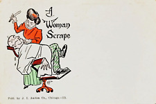Woman Working: Lady Barber Shaving a Man in Barber Chair. Pre-1908 Comic. picture