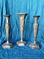 Antique Pewter Dutch Vase And Candlesticks Scrollwork Windmill Sailboat & Farm picture