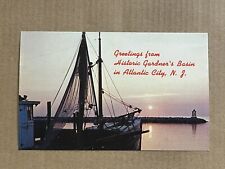 Postcard Atlantic City NJ Gardner’s Basin Sunrise Boat Vintage New Jersey PC picture