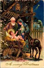 vintage postcard - A Merry Christmas nativity scene c1900s picture