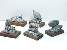  DEATON MUSEUM PEWTER WILD ANIMALS FIGURINES & WOOD BASE LOT OF 5 picture