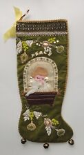 Vtg Christmas ANGEL Stocking Handmade Beaded Felt Applique Embroidery Bells EUC picture