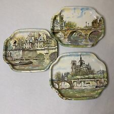 Vintage Elite Trays made in England Paris Scenes Lot Of 3 Tin Trays picture