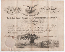 1822 Diploma Rhode Island Society for Domestic industry with American Eagle picture