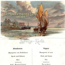 1901 Norddeutscher Lloyd SS Barbarossa Supper Menu Postcard Steamship Art 3U picture