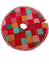 Vtg Christmas Tree Skirt Patchwork Quilt Handmade Eyelet Lace Ruffle  70s picture