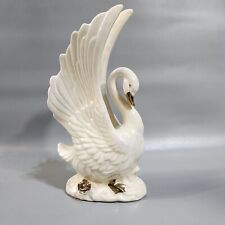 Vintage Swan Figurine Japan Ceramic Pearl White Gold Trim Mid Century Modern 9